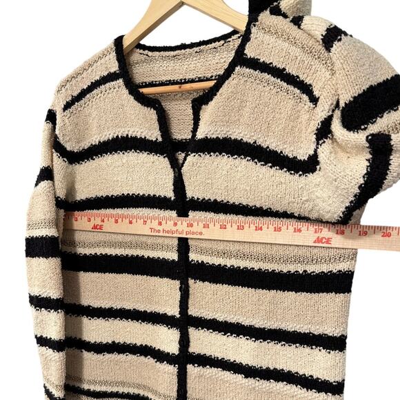 Sezane Vintage M Hand Knit Sweater Jacket SILK Cotton Stripe Neutrals Tan Black - Picture 8 of 10